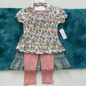 Little Lass Floral Headband and Outfit Set Size 6